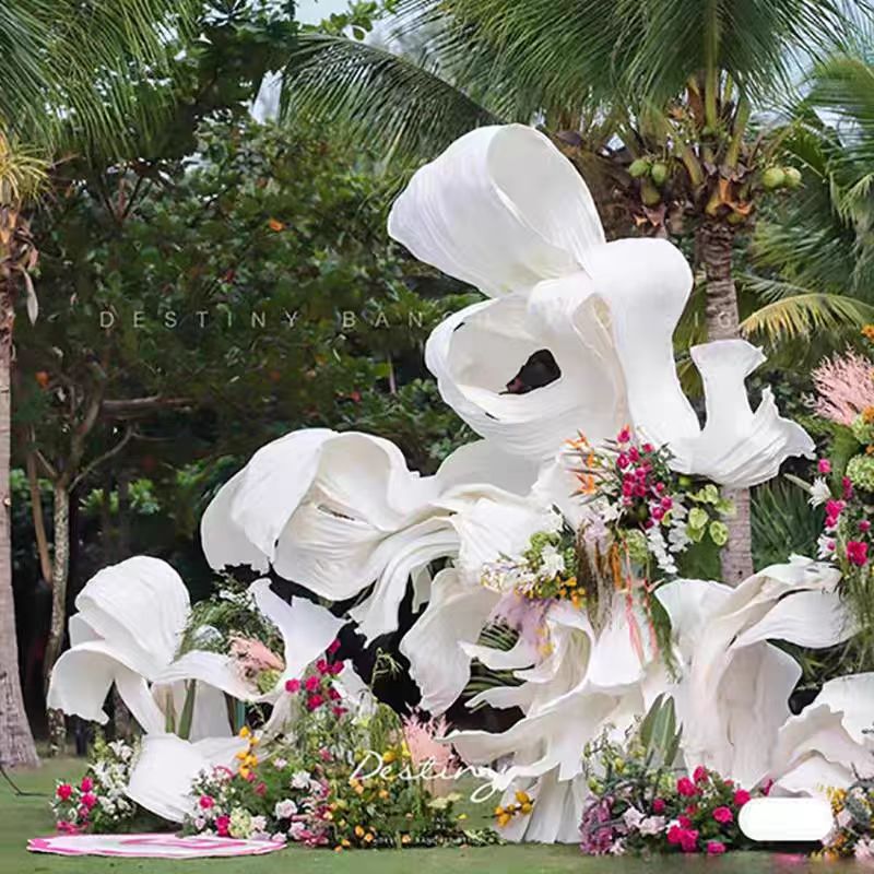 婚庆DIY巨型纸花手揉纸艺造型飘带大型褶皱美塑花瓣舞台背景装饰