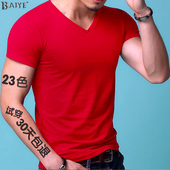 t恤v领修身 短袖 潮男士 半袖 厂家直销春夏季 紧身运动打底衫 男装