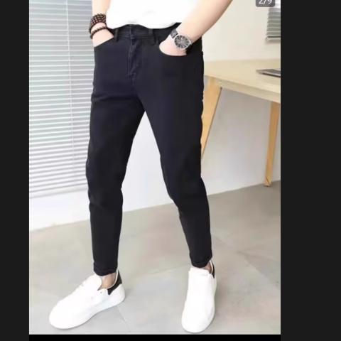 2024春夏黑色牛仔裤男士韩版潮流修身九分小脚潮牌长裤子痞帅春季