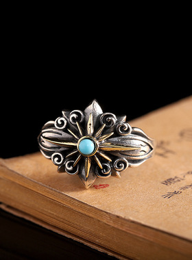 新款精工男士手饰做旧松石星光戒