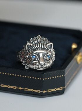复古新品印第安猫王戒指时尚通勤男女款小猫潮流指环