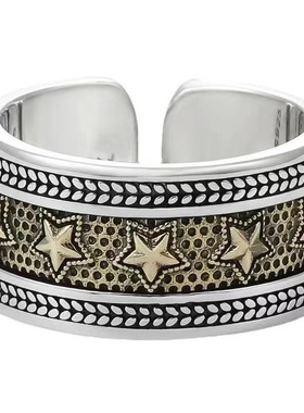 镀925银新品色五角星戒指男潮复