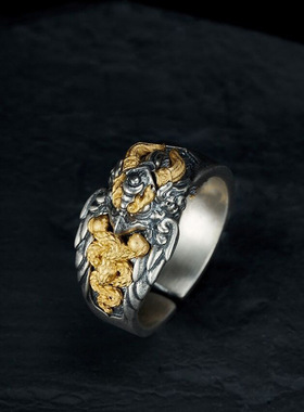 衔蛇大鹏鸟戒指手工小众指环个性
