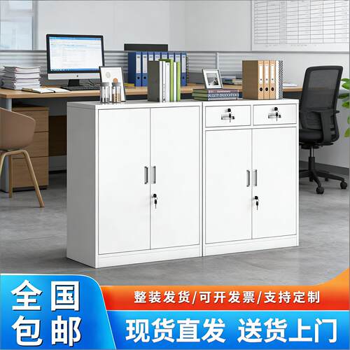 铁皮柜办公室文件柜带锁抽屉财务资料小矮柜家用收纳储物工具柜子