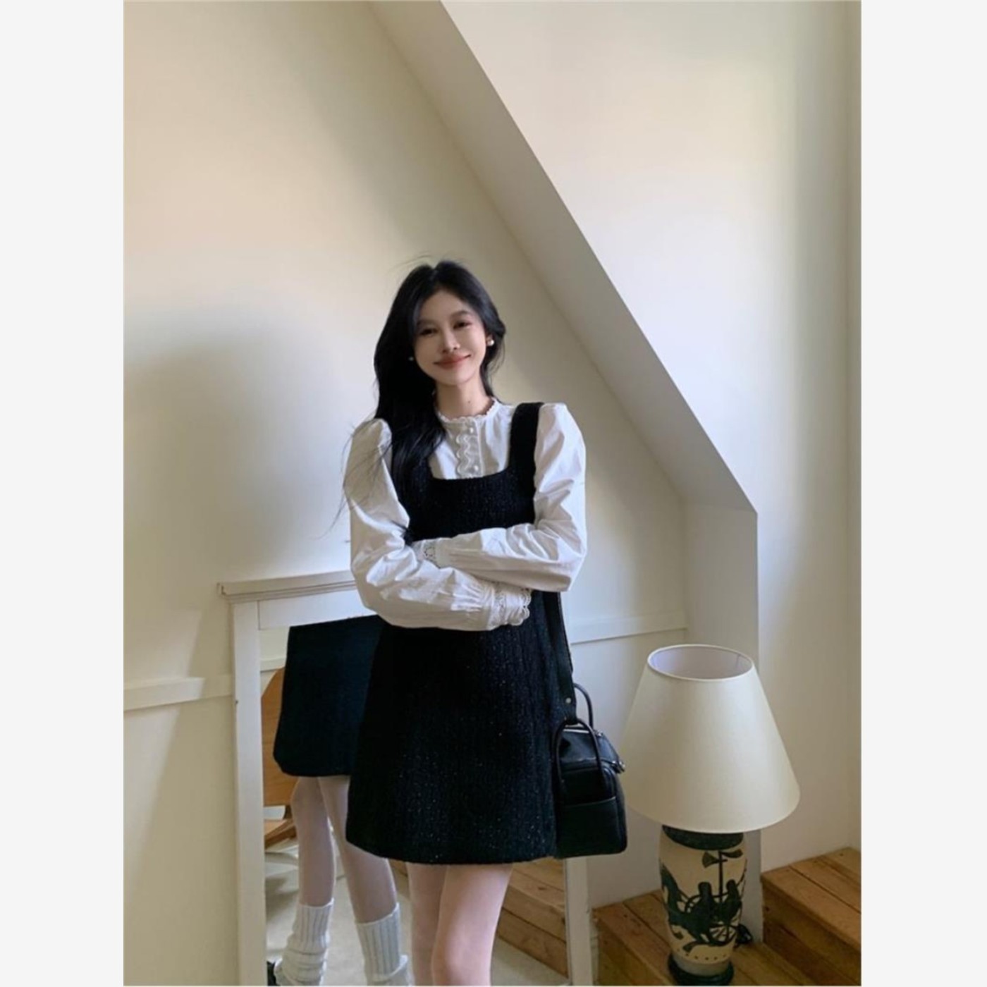 小香风毛呢背心连衣裙女秋冬千金感小黑裙修身收腰气质a字短裙子