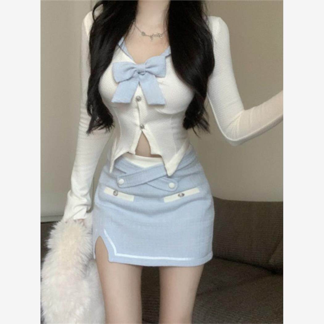 海盐千金 秋季新款女装套装修身上衣半裙今年流行甜美少女两件套