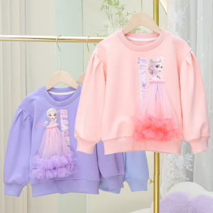 女童爱莎公主卫衣秋季上衣女童长袖T恤7儿童洋气艾莎立体图案衣服