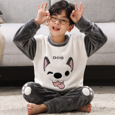 秋冬儿童法兰绒睡衣男加厚男孩