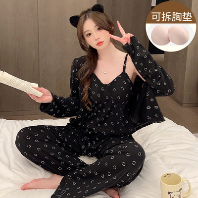 女莫代尔磨毛带胸垫家居服