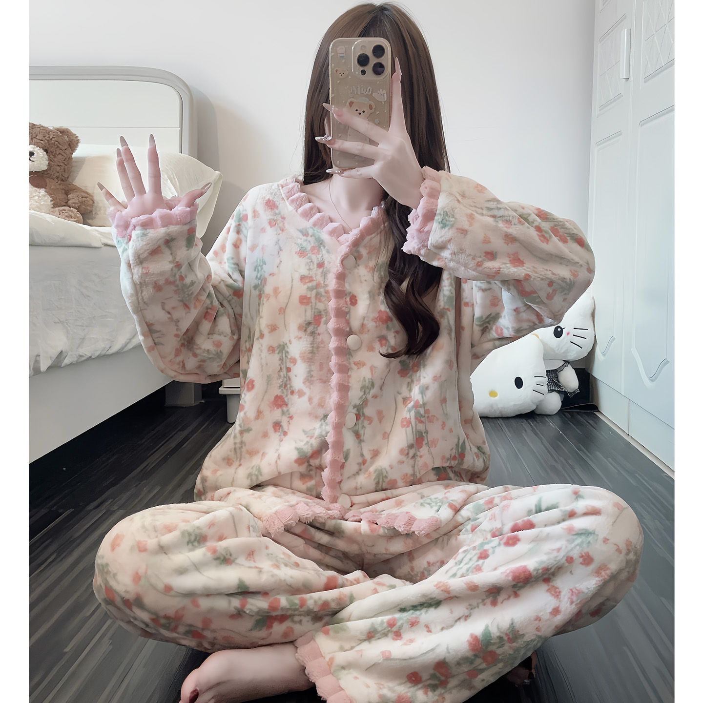 加厚保暖法兰绒少女家居服