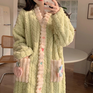 孕妇睡衣家居服 珊瑚绒加厚加绒法兰绒浴袍冬天新款 睡袍女款 秋冬季