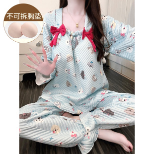 卡通小狗睡衣女秋冬甜美蝴蝶结空气棉夹层2025新款 冬天家居服套装