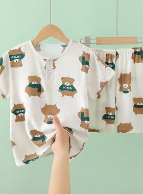 夏天睡衣婴儿棉绸短袖薄款1一2岁儿童男童女宝绵绸分体宝宝家居服