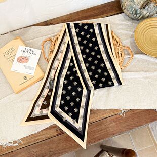 F【蜜蜂】温柔文艺双面双层真丝羊绒桑蚕丝围巾百搭丝绒挂脖飘带