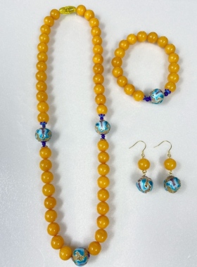 【巴依老爷专属】景泰蓝掐丝珐琅工艺蜜蜡项链套组