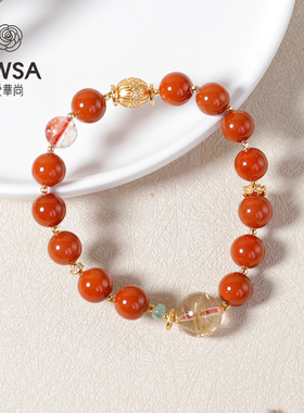 S925火焰满肉金发晶手串9m