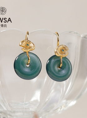 翡翠荷叶平安扣耳坠
