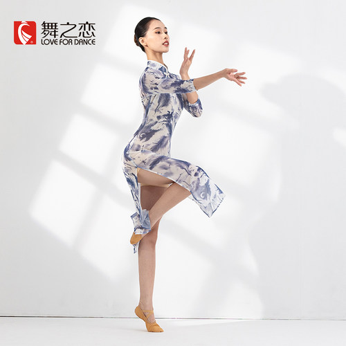 高弹力印花网纱旗袍服