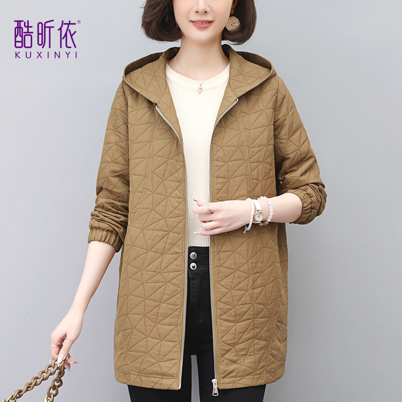 中长款夹棉外套女2025新款春秋韩版宽松大码休闲妈妈连帽开衫上衣,女装/女士精品,短外套,淘宝优惠券,粉丝福利购,淘宝优惠卷