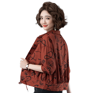 休闲短外套女2026年春秋新款韩版宽松大码印花长袖上衣显瘦棒球服
