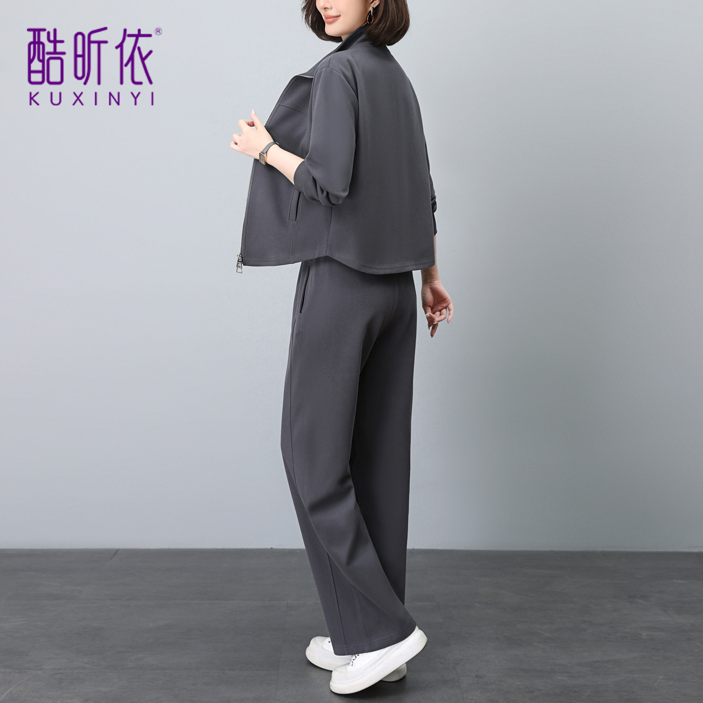 休闲运动两件套女2026年春秋新款宽松大码纯色百搭减龄小个子套装