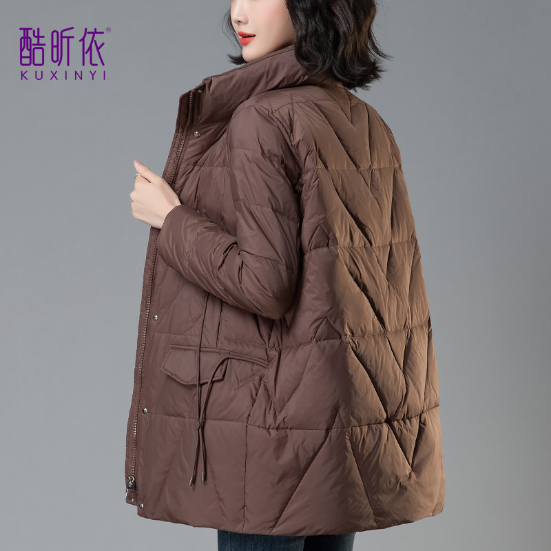 中长款连帽羽绒服女2024年冬季新款韩版宽松大码中年妈妈保暖外套