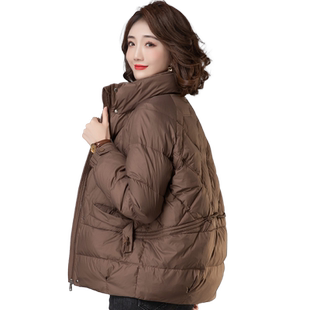 白鸭绒短款羽绒服女2025年新款宽松中年妈妈冬季加厚防寒保暖外套