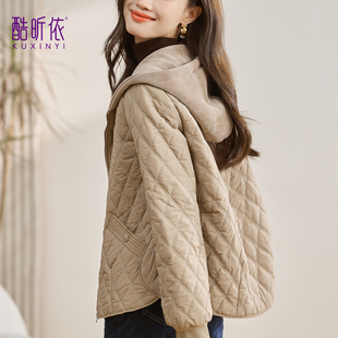休闲短款棉衣女2026年冬季新款宽松大码中年妈妈轻薄夹棉菱格棉服