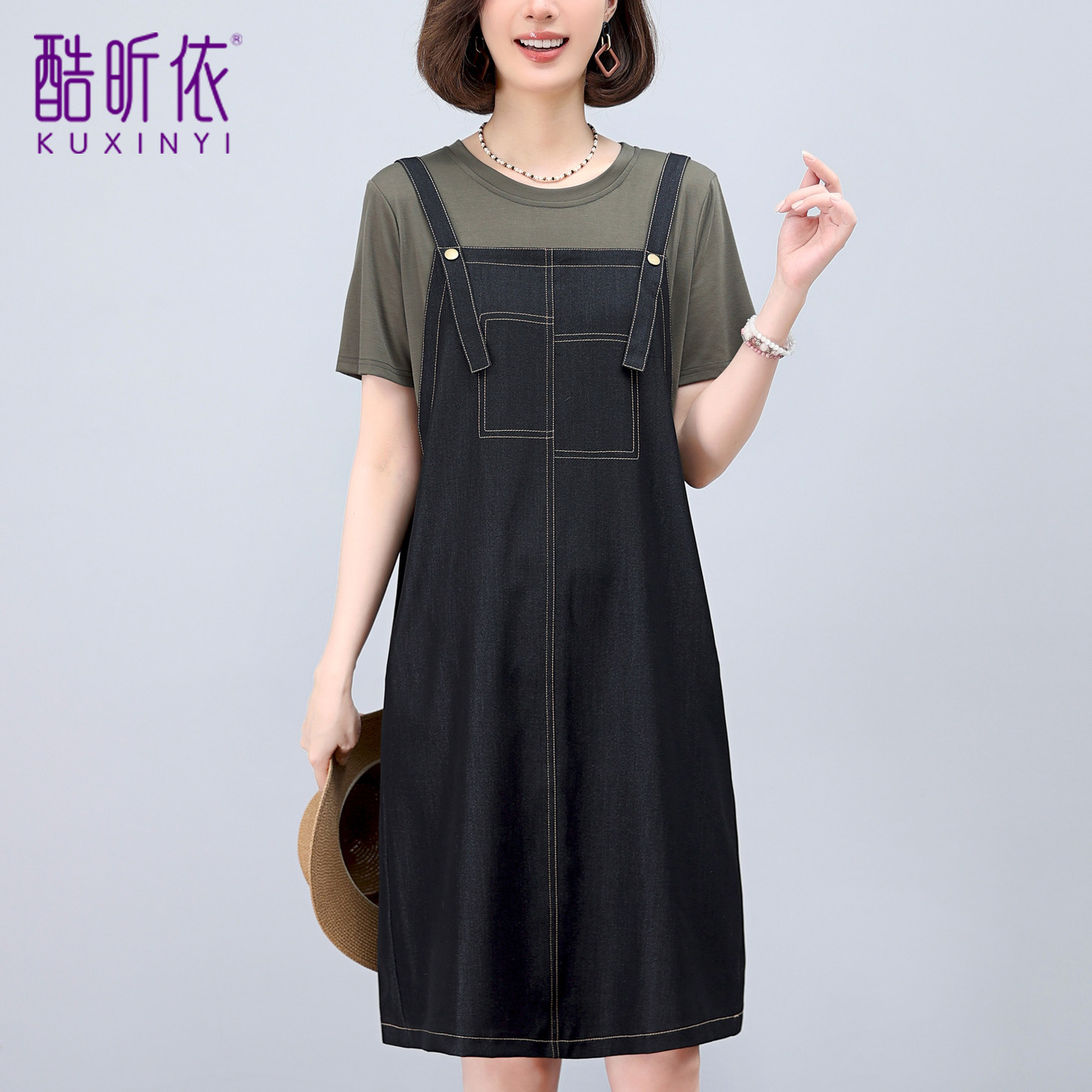 中长款时尚牛仔拼接连衣裙女图片