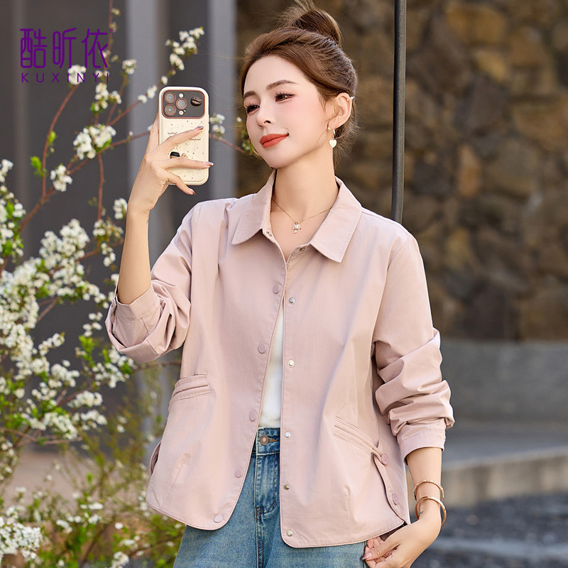 时尚短款翻领薄款外套女2025年春秋新款宽松大码纯色小个子夹克衫,女装/女士精品,短外套,淘宝优惠券,粉丝福利购,淘宝优惠卷