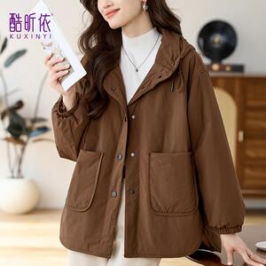 休闲短款连帽棉服女2024年冬装新款中年妈妈宽松保暖加厚棉衣棉袄