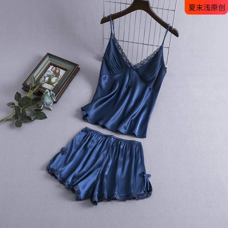 吊带睡衣女夏季薄款性感冰丝背心短裤两件套装韩版宽松大码家居服