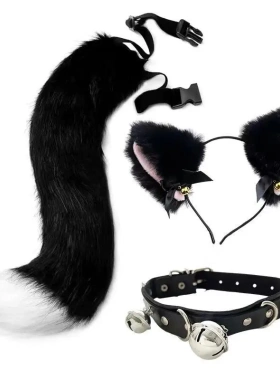 猫咪仿真兽耳毛绒头箍猫耳朵猫尾一整套cosplay发箍配饰狐狸套装