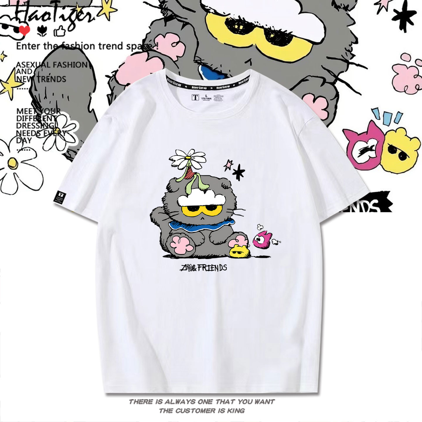 zox猫权志龙周边同款短袖T恤衫男女夏季可爱同款衣服上衣纯棉半袖