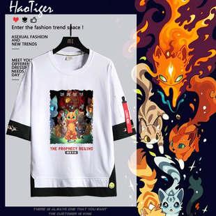 猫武士 Warriors Cats周边夏季短袖T恤衫宽松男女二次元上衣