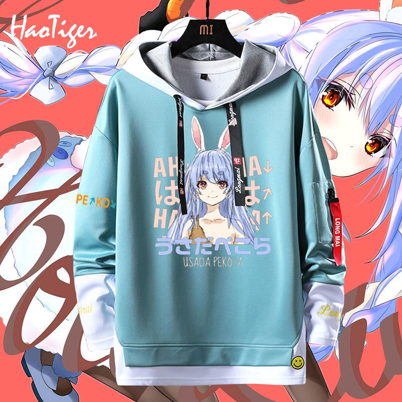 兔田佩克拉屑兔社长卡通周边假两件卫衣男女学生时尚加绒连帽衣服