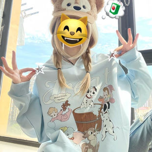 清新甜美趣味印花设计感连帽卫衣女款2025秋冬季学生宽松百搭上衣