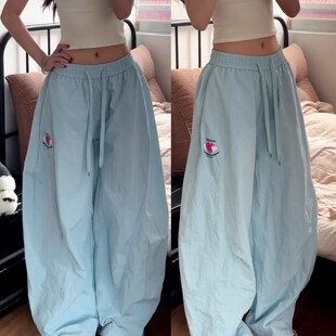 复古jazz弯刀裤 多巴胺宽松阔腿街舞运动休闲裤 女夏季 裤 工装 美式