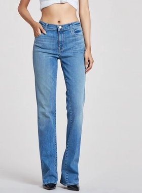 J Brand女士浅蓝色柔软显瘦舒适直筒微喇加长牛仔裤中腰长裤裤子