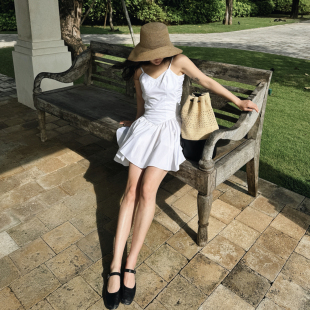 U型露背束腰设计感全棉v领吊带连衣裙 remerci helsa古典芭蕾