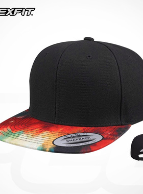 FLEXFIT美式嘻哈平沿帽子男女街头时尚平檐帽东北大花潮牌棒球帽