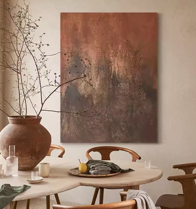 绘手油画肌理侘寂风大现幅客厅装饰画代简约餐厅玄抽象