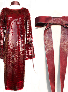 圣诞派对party复古蝴蝶结bling珠片亮片开叉连衣裙小礼服裙年会