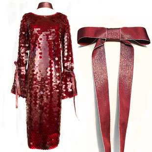 圣诞派对party复古蝴蝶结bling珠片亮片开叉连衣裙小礼服裙年会