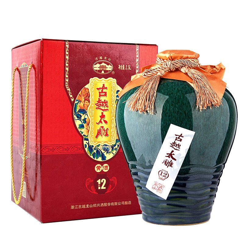 古越龙山绍兴黄酒十二年陈古越太雕 度半甜型花雕酒2.5L礼盒装