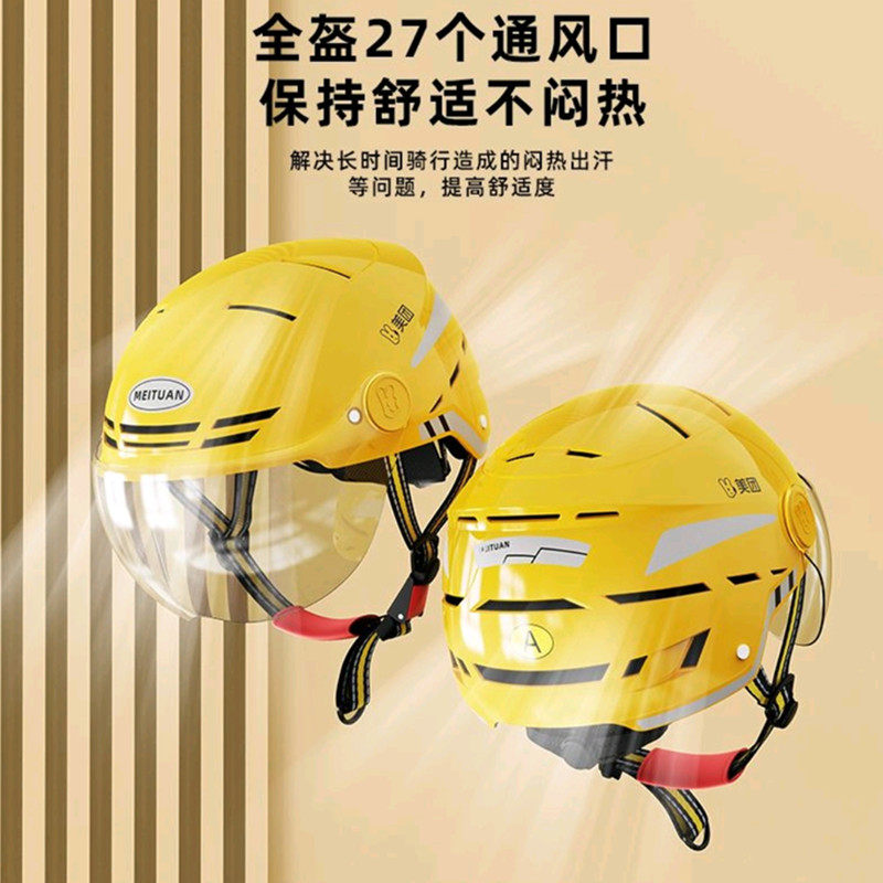 美团骑手头盔透明镜片夏盔外卖专用防雨半盔透气安全帽子装备全盔