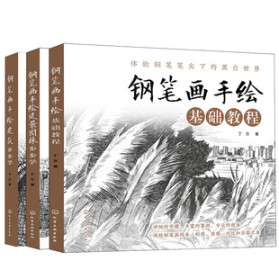 钢笔画手绘基础教程+钢笔画手绘风景园林步步学+钢笔画手绘建筑步步学 3册 钢笔画线条构图质感表象技法 钢笔建筑风景绘绘画入门书