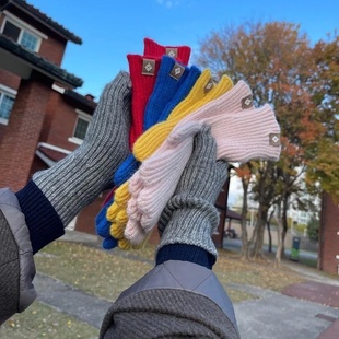 纯色分指手套冬季加厚触屏玩手机骑行防风防寒保暖男女款针织毛线