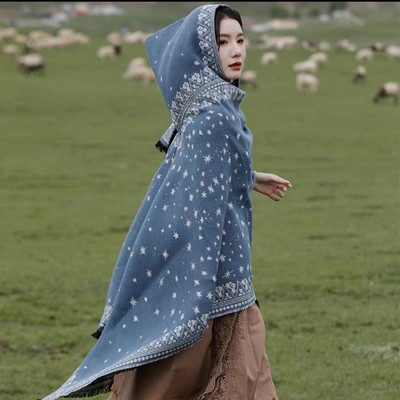 民族风连帽斗篷披肩草原沙漠穿搭