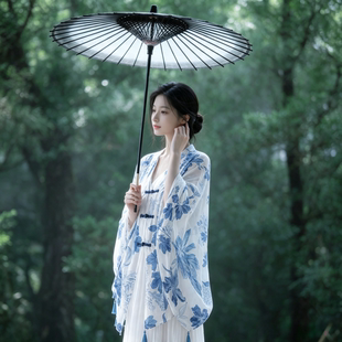 民族风防晒披肩女夏季薄款盘扣印花长款拍照丝巾旅游穿搭披风斗篷